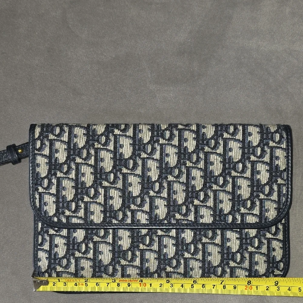 AUTHENTIC CHRISTIAN DIOR Oblique Flap Pouch Clutch Navy Blue - Picture 12 of 16